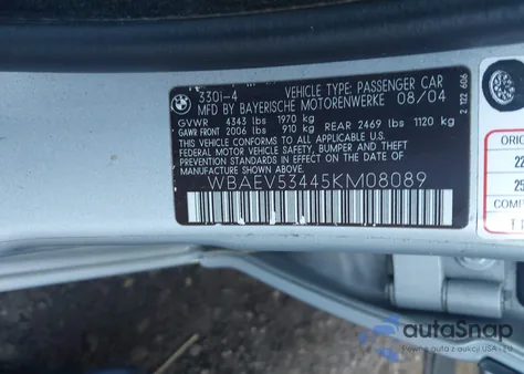 2005 BMW 330I from USA, damaged, VIN WBAEV53445KM08089
